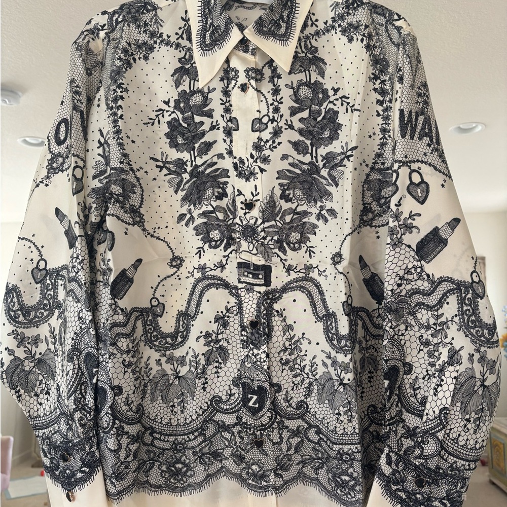 Zimmermann Black and White Lace Pattern Shirt